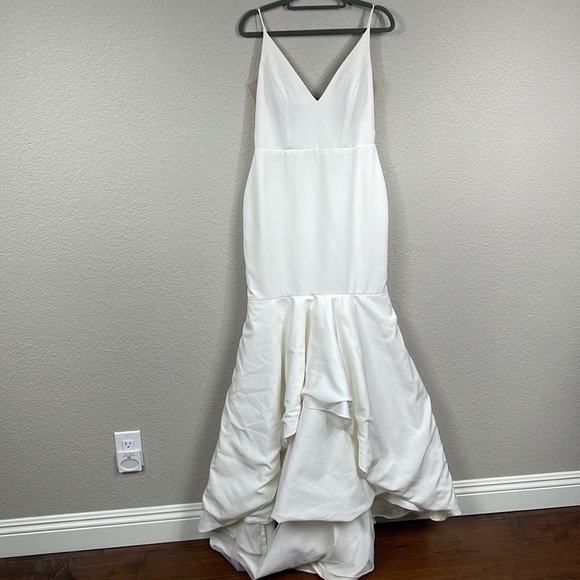 Sarah Seven Viv White Trumpet Wedding Dress Side Sheer Mesh Train Sz 8 - Picture 5 of 17